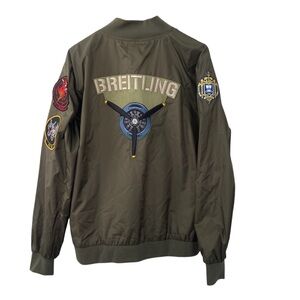 Breitling Patch Naval Academy Top Gun Military Green Nylon Bomber Jacket Large